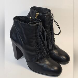 Elizabeth and James Women 10M Ankle Black Lace Up Chunky Block Heel Bootie Boot